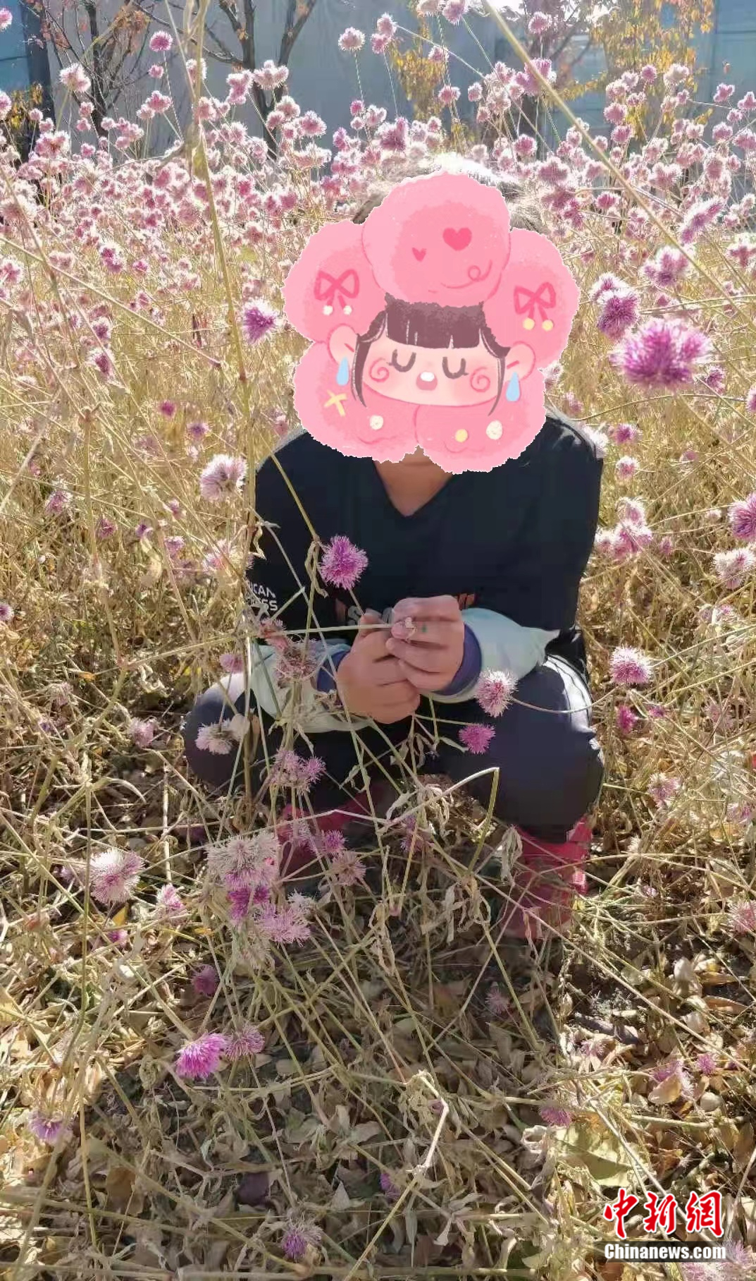 与花朵合影的卢玲月。受访者供图