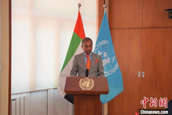 图为联合国驻华协调员常启德致辞 阿联酋驻华大使馆供图
