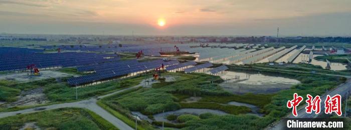 大庆油田星火水面光伏项目并网发电。　韩京 摄